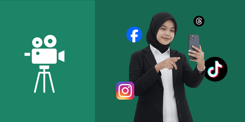 A person filming a video for social media with a ring light.